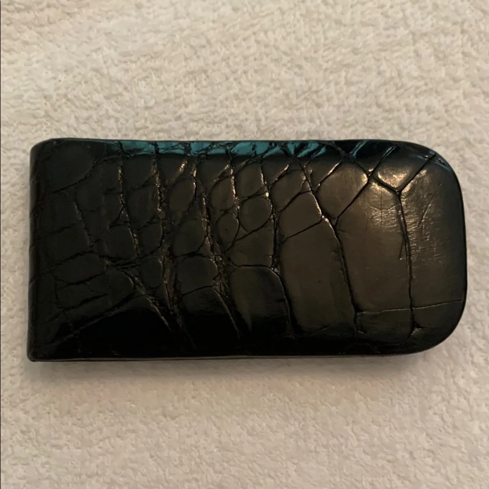 Black Crocodile Leather Money Clip.